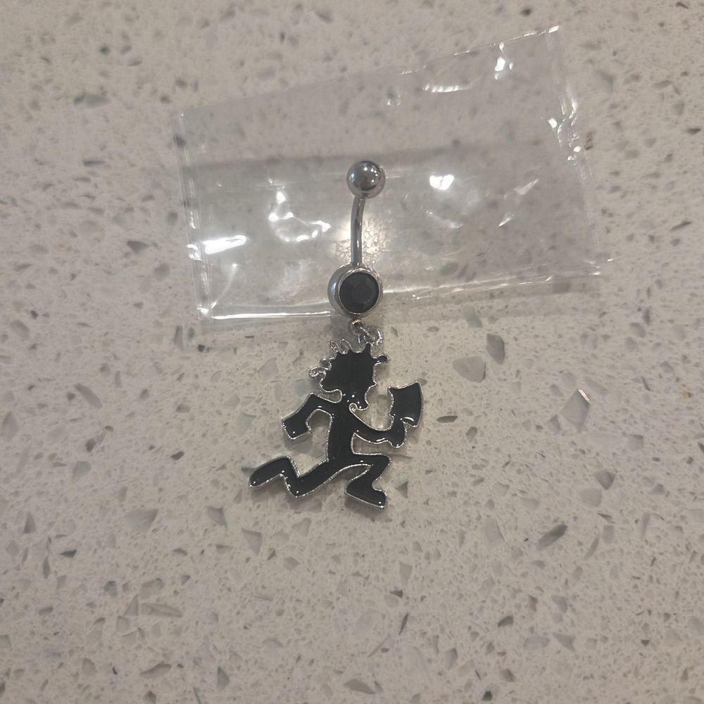 Black Hatchetman Belly Button Ring With Gem Icp Juggalo